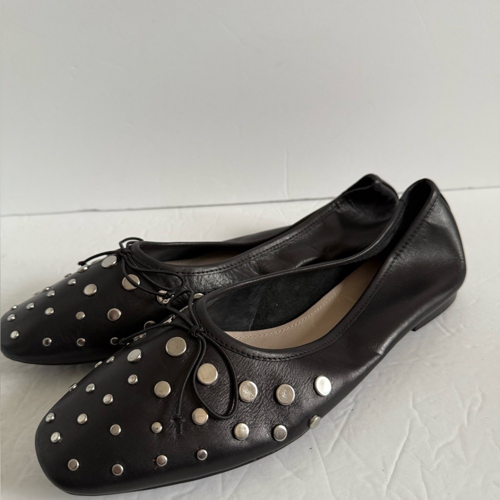 SCHUTZ Black and Silver Studded Leather ballet Flats 9.5B